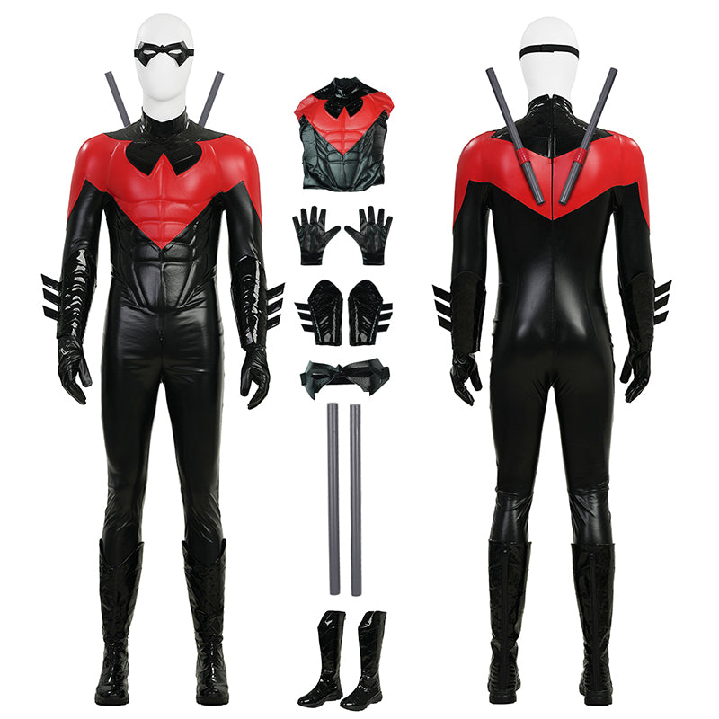 The New 52 Nightwing Dick Grayson Cosplay Costume Red Leather Halloween Outfit ACcosplay