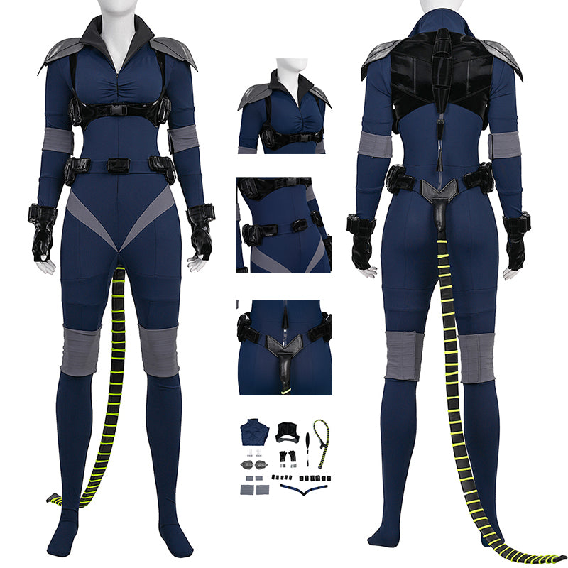 Absolute Universe Selina Kyle Cosplay Costume Blue Jumpsuit With Tail ACcosplay