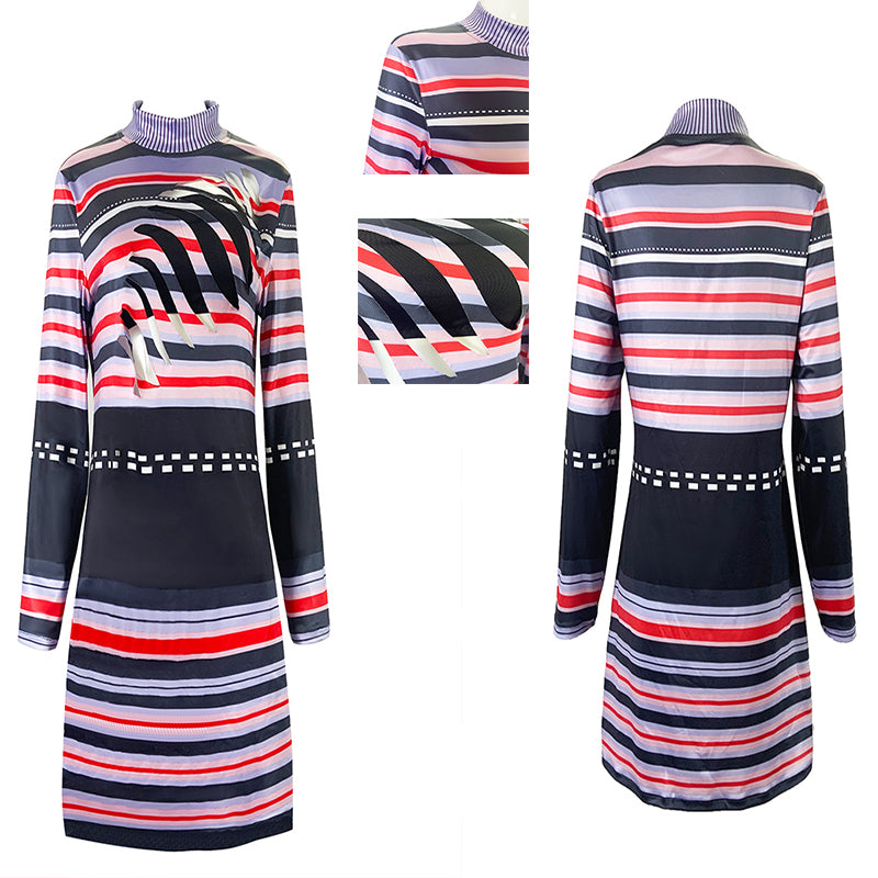 Beetlejuice Astrid Striped Dress Cosplay Halloween Party Costume Outfits