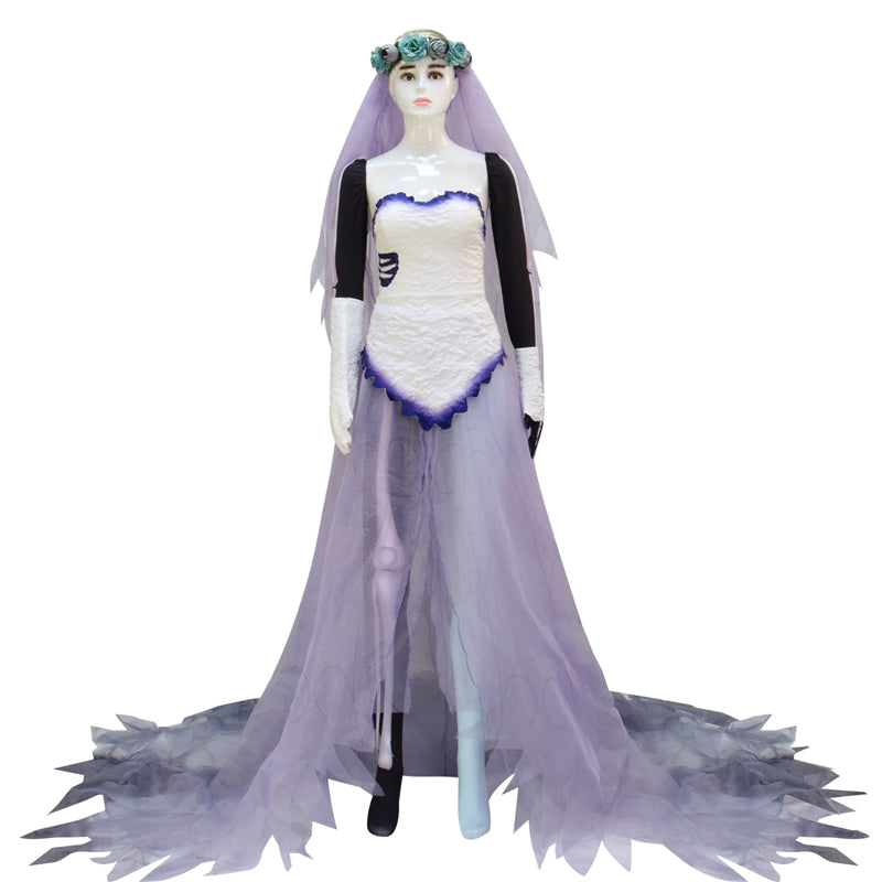 Corpse Bride Wedding Dress Corpse Bride Emily White Cosplay Costume Halloween Carnival Suit