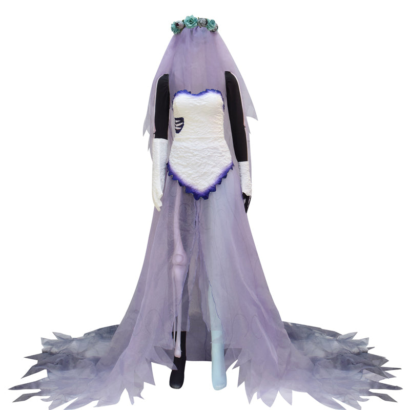 Corpse Bride Wedding Dress Corpse Bride Emily White Cosplay Costume Halloween Carnival Suit