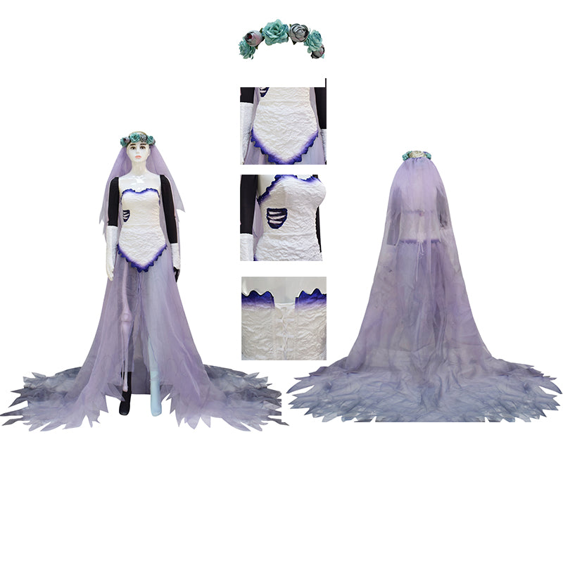 Corpse Bride Wedding Dress Corpse Bride Emily White Cosplay Costume Halloween Carnival Suit