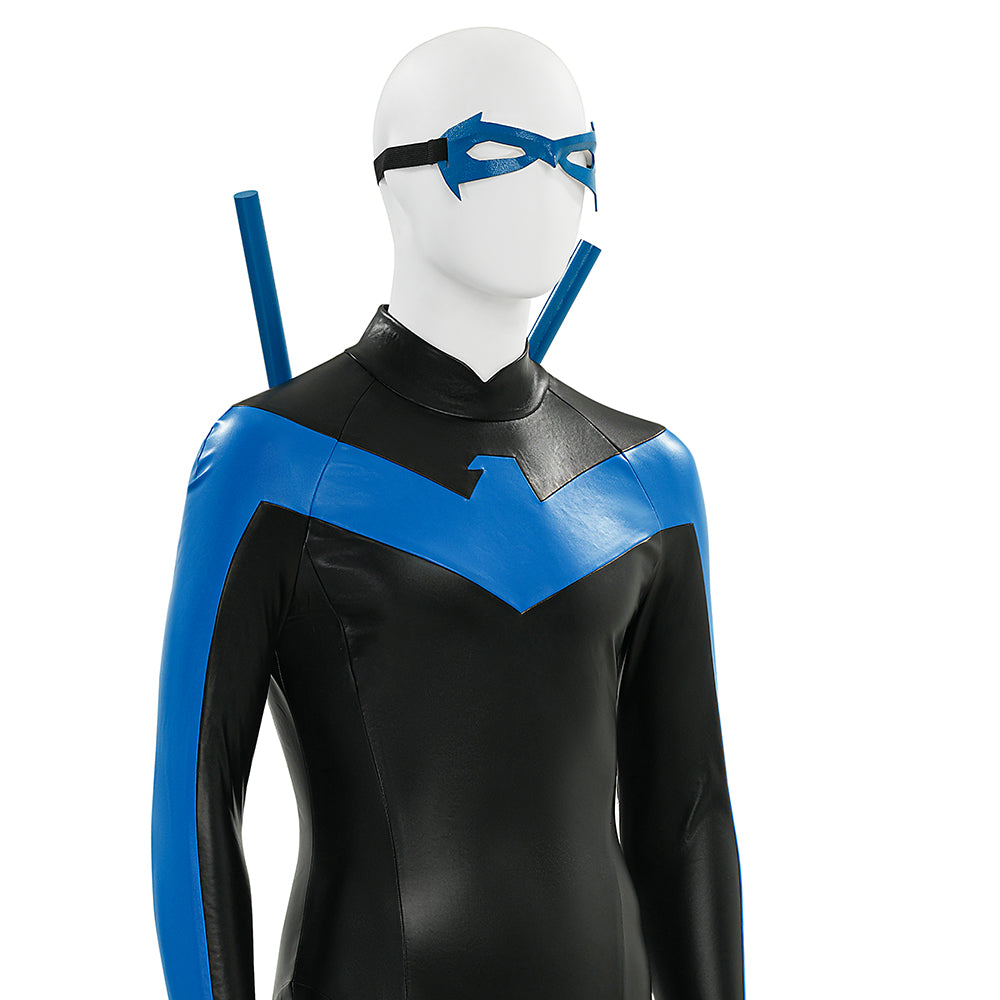 Comic Nightwing Dick Grayson Cosplay Costume Blue Dick Leather Suit ACcosplay