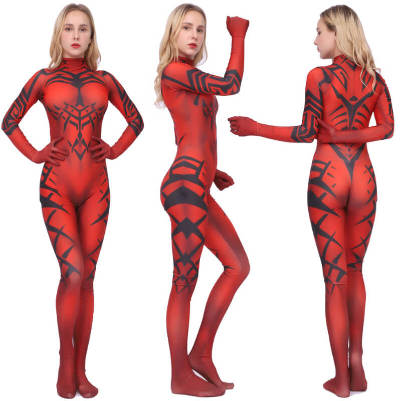 Darth Talon Costume Bodysuit Star Wars Red Jumpsuit Halloween Carvinal Cosplay Suit