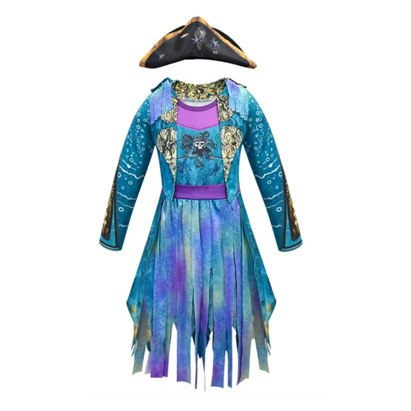 Descendants 3 Costumes Dress Outfit Kids Halloween Party Cosplay Costume with Hat