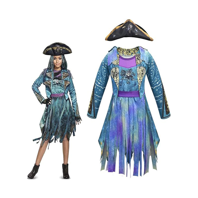 Descendants 3 Costumes Dress Outfit Kids Halloween Party Cosplay Costume with Hat