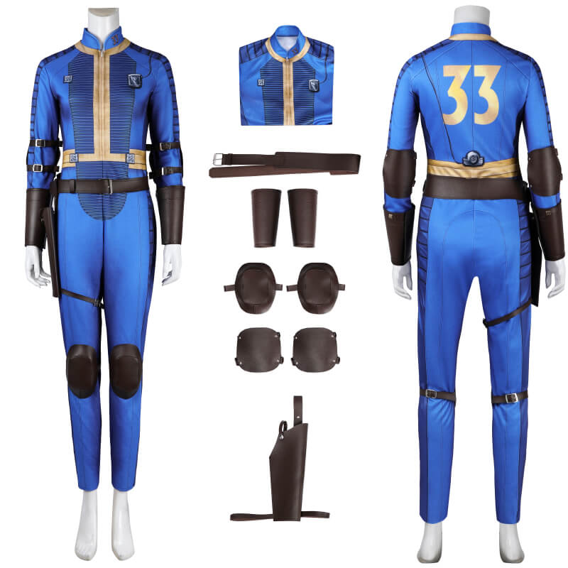 Fallout Lucy Cosplay Vault Suit Female 33 Fallout Vault Costumes Vault Dweller Jumpsuit with Accessories(Simply Version))