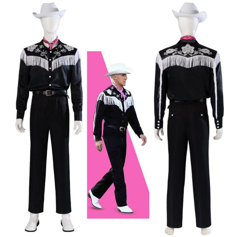 Barbie 2023 Ryan Gosling Black Cosplay Costume Suit Ken Shirt with Hat