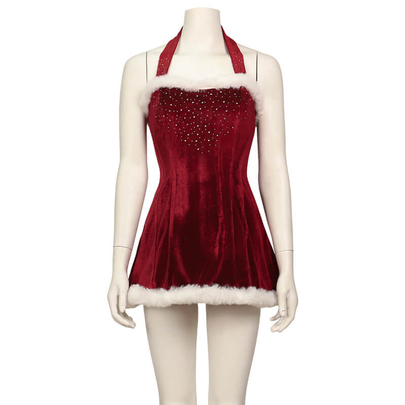 christmas dress adults US Womens Christmas Mesh Dress Candy Mrs Santa Claus Adult Costume Party Holiday