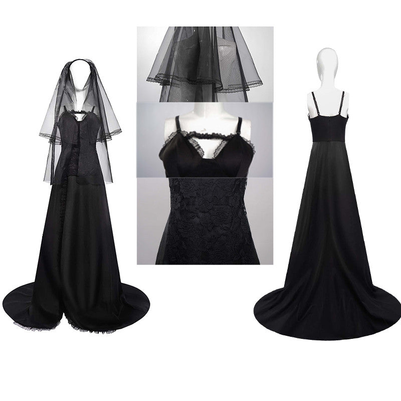Lydia Deetz Black Dress Beetlejuice Lydia Cosplay Costume Halloween Party Suit, XL