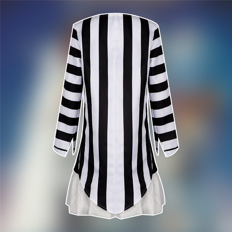 Lydia Deetz Dress Beetlejuice Lydia Black White Stripe Cosplay Costume Halloween Carnival Suit