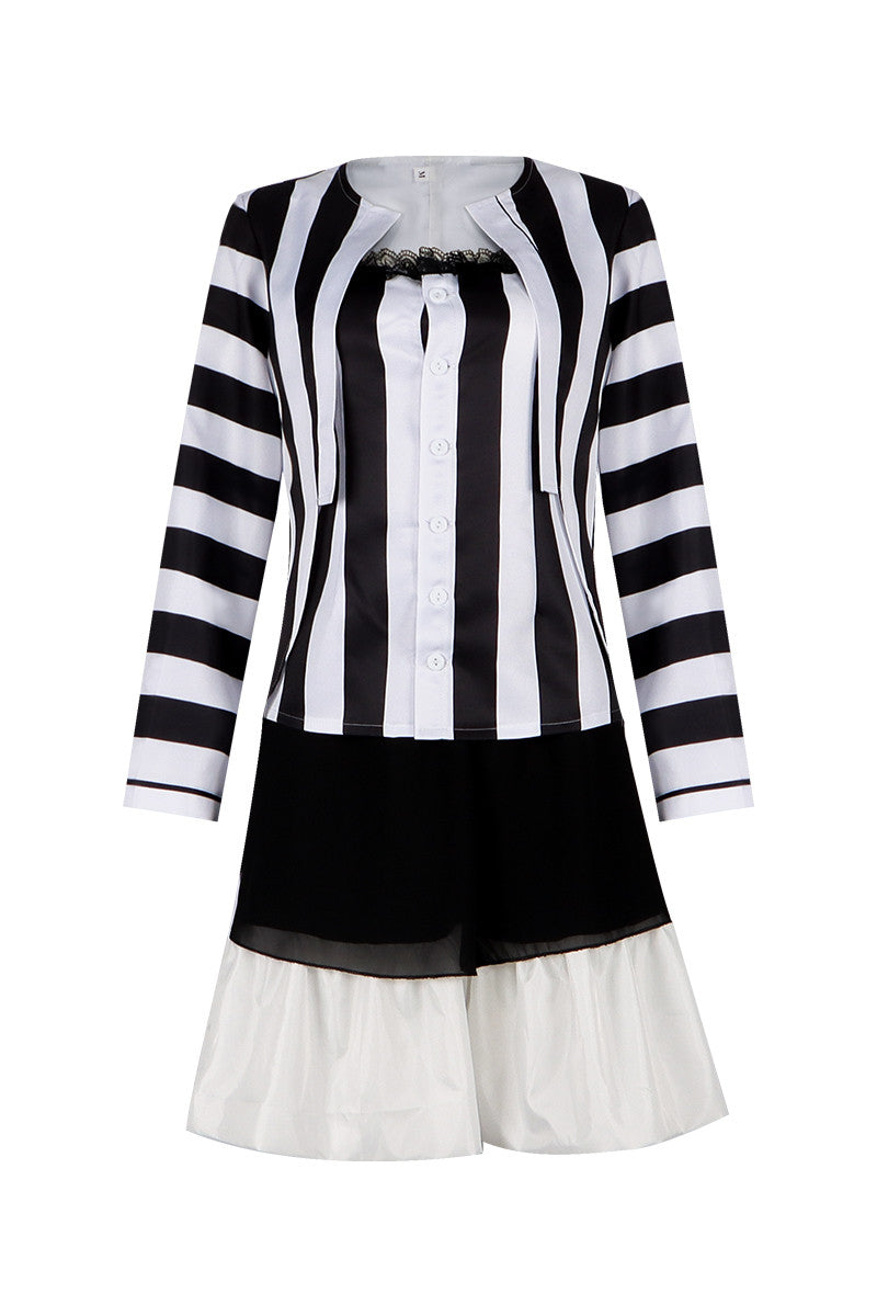 Lydia Deetz Dress Beetlejuice Lydia Black White Stripe Cosplay Costume Halloween Carnival Suit