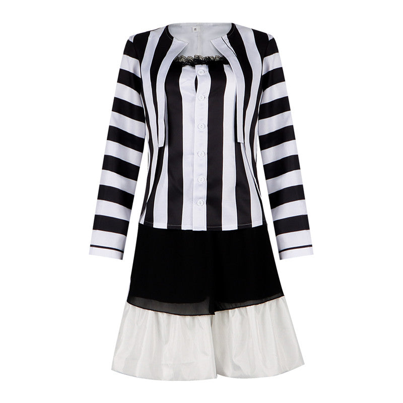 Lydia Deetz Dress Beetlejuice Lydia Black White Stripe Cosplay Costume Halloween Carnival Suit