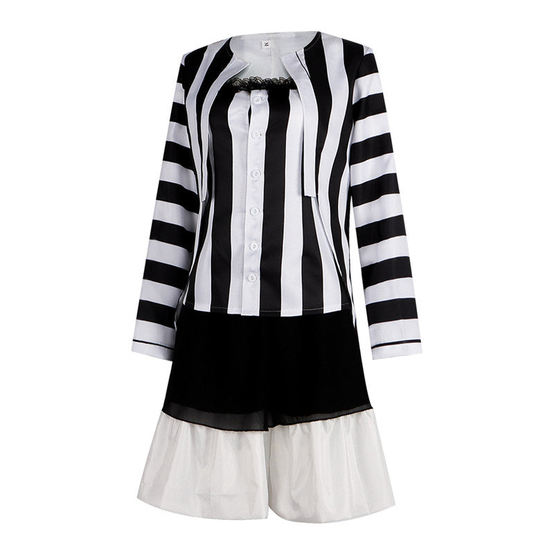 Lydia Deetz Dress Beetlejuice Lydia Black White Stripe Cosplay Costume Halloween Carnival Suit