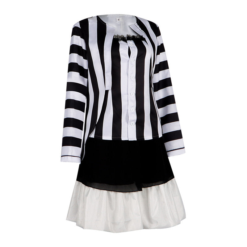 Lydia Deetz Dress Beetlejuice Lydia Black White Stripe Cosplay Costume Halloween Carnival Suit