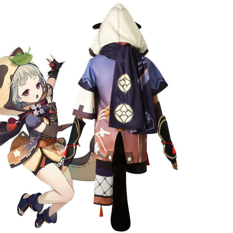 Genshin Impact Sayu Cosplay Costume Game Girl Kawaii Suit Kimono Dress WithTail