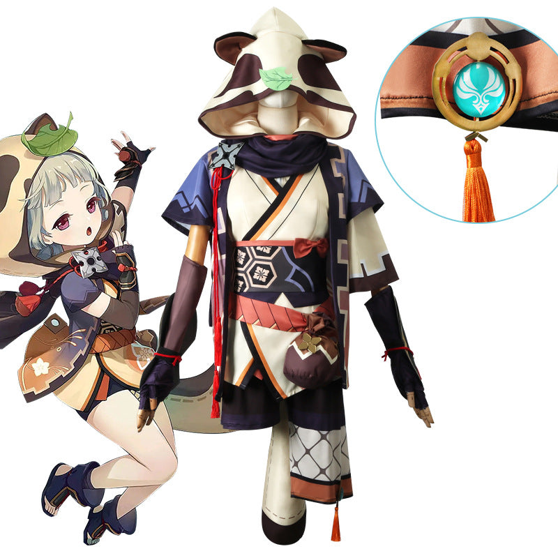 Genshin Impact Sayu Cosplay Costume Game Girl Kawaii Suit Kimono Dress WithTail
