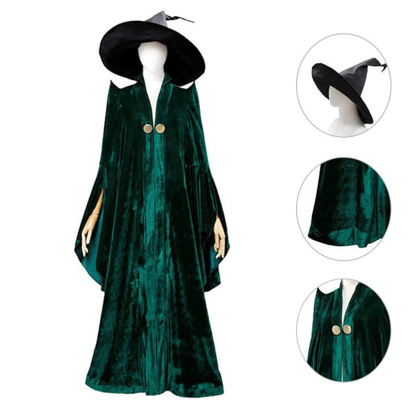 Professor Minerva McGonagall Cosplay Harry Potter Green Robe with Hat –  ACcosplay