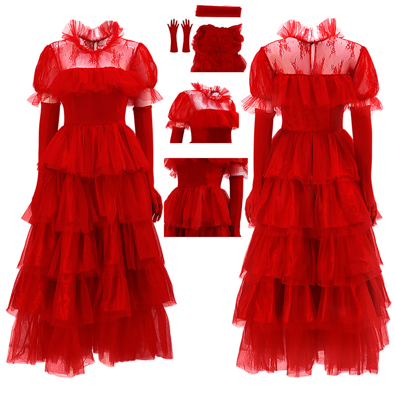 Lydia Deetz BeetleJuice The Maitlands Cosplay Costume Red Dress Halloween Party Outfit, Female / XXL