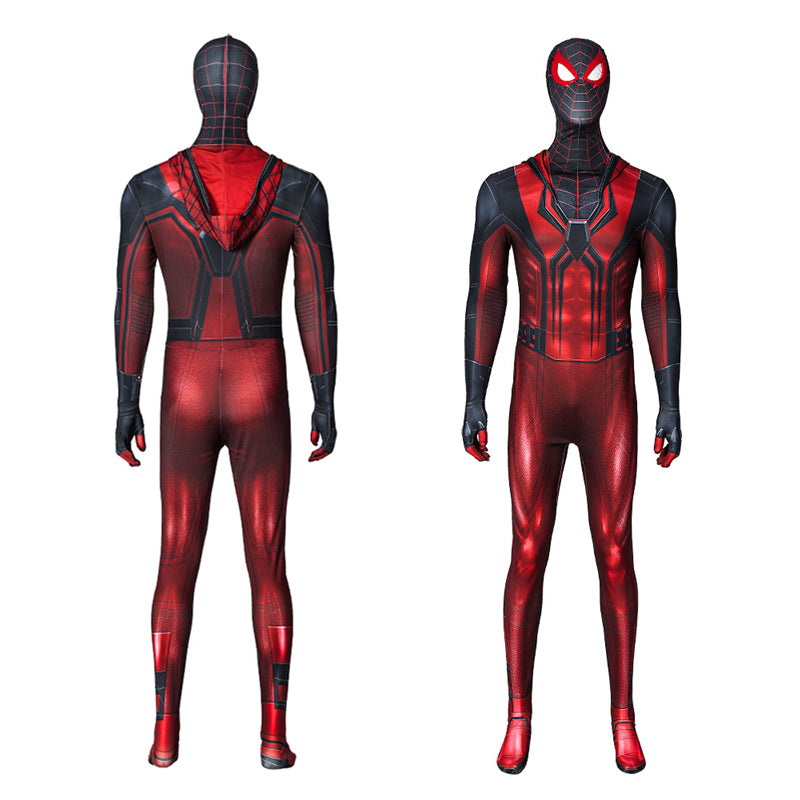 Spider-Man Miles Morales New Crimson Cowl Suit Cosplay Costume Jumpsuit