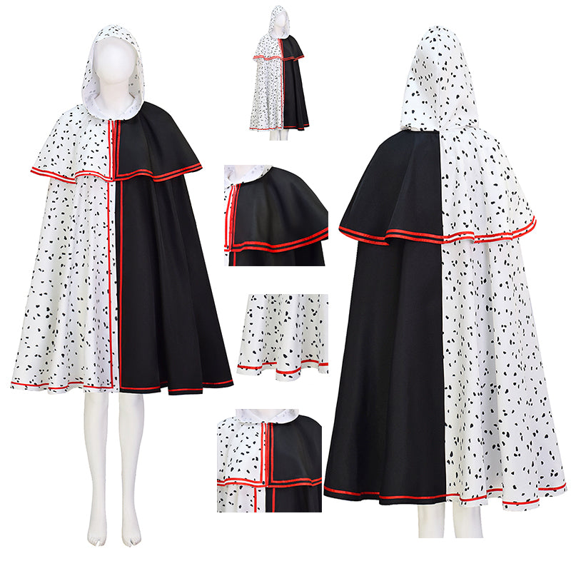 Spot Cloak Black White Clashing Cosplay Costume Halloween Party Outfits