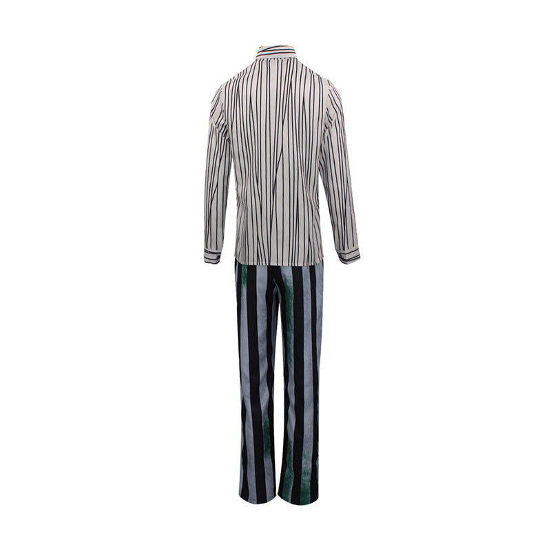 Beetlejuice Gray Green and Black Striped Suit Halloween Party Cosplay Costume