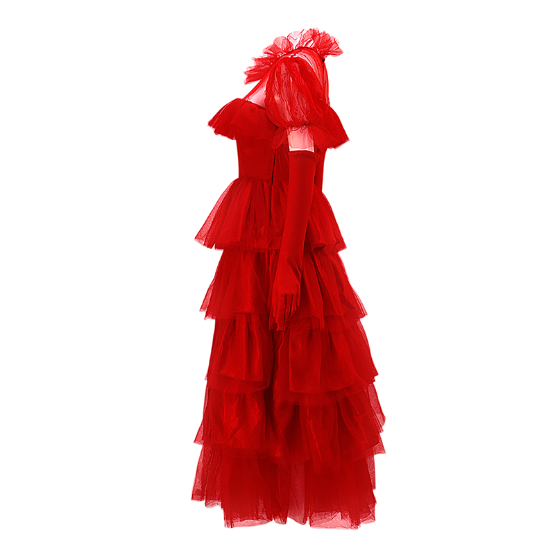 lydia deetz red dress costume Gothic Wedding Costume, Women's, Size: XL tulle placket Girls Lydia Deetz Costume Dress