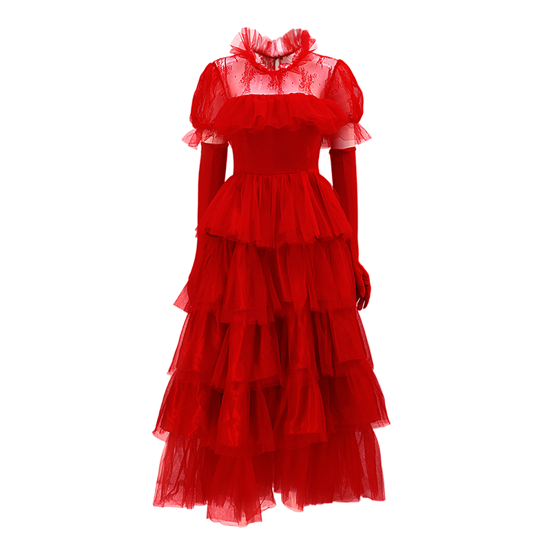 Lydia Deetz BeetleJuice The Maitlands Cosplay Costume Red Dress Halloween Party Outfit