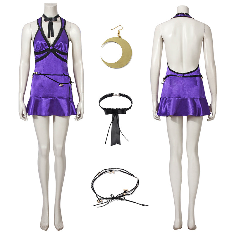 Tifa Lockhart Cosplay Costumes Final Fantasy VII Remake Purple Dress Halloween Suit