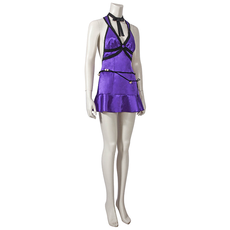 Tifa Lockhart Cosplay Costumes Final Fantasy VII Remake Purple Dress Halloween Suit