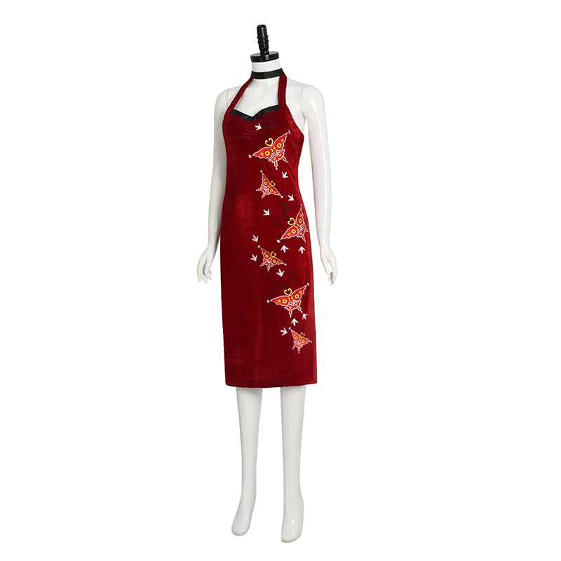 Resident Evil 4 Remake Ada Wong Red Dress Cosplay Costume Halloween Exhibition Suit