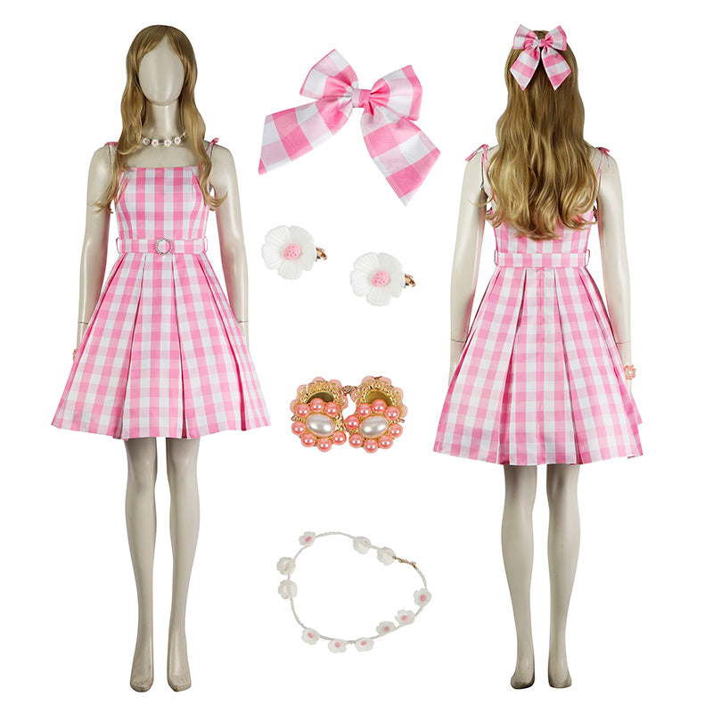 2023 Barbie Movie Cosplay Costume Margot Robbie Barbie Pink Dress Halloween Outfit