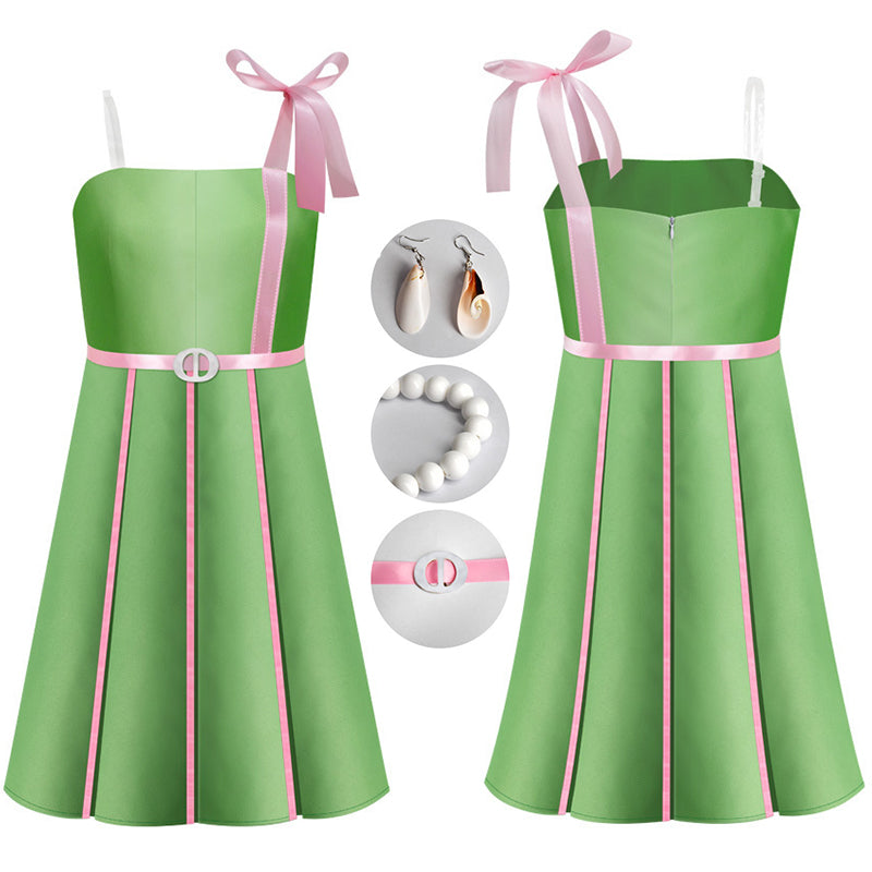 2023 Movie Barbie Margot Robbie Cosplay Costume Barbie Beach Party Green Dress Swimwear