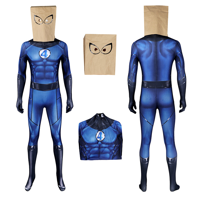 Bombastic Bag-Man Cosplay Suit Spiderman PS5 Costumes Halloween Blue Jumpsuit