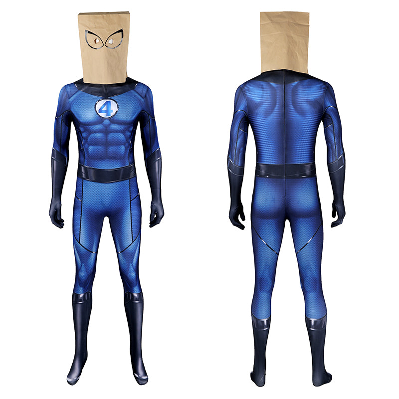 Bombastic Bag-Man Cosplay Suit Spiderman PS5 Costumes Halloween Blue Jumpsuit