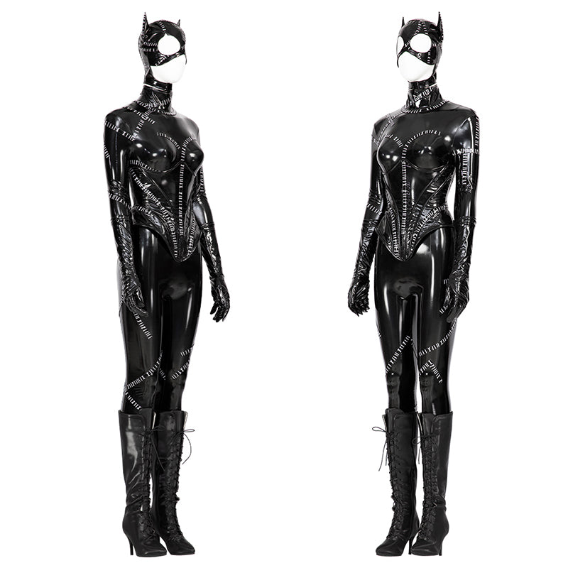 Batman Returns 1992 Catwoman Cosplay Costume Michelle Pfeiffer Catwoman Leather Bodysuit Outfit