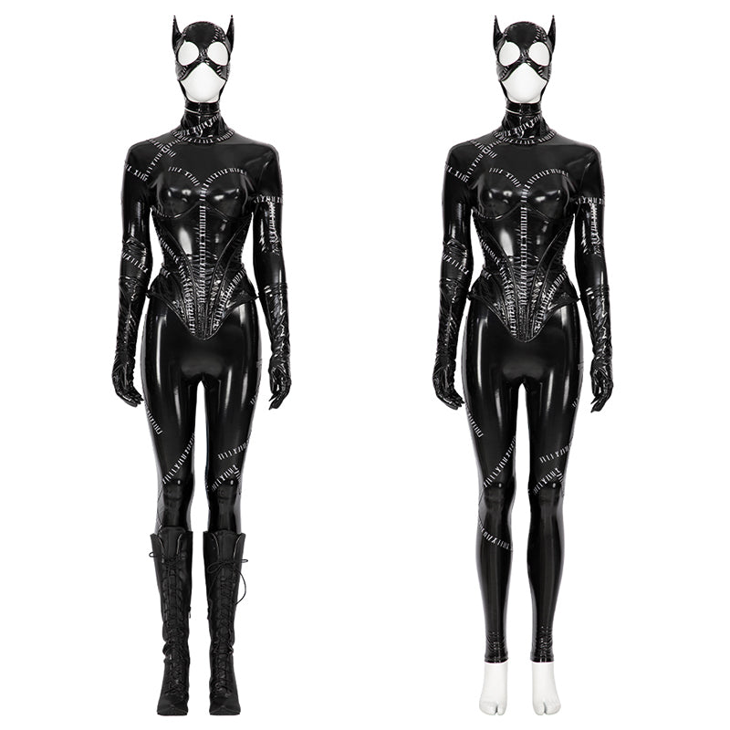 Batman Returns 1992 Catwoman Cosplay Costume Michelle Pfeiffer Catwoman Leather Bodysuit Outfit
