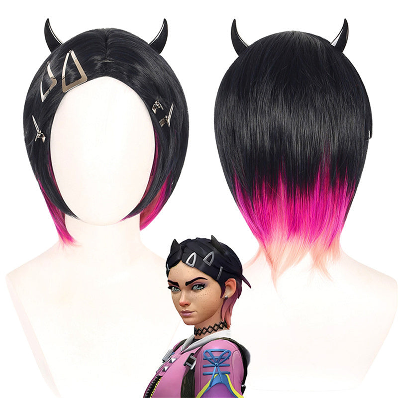 Valorant Clove Cosplay Wigs Game Valorant Cosplay Hair Halloween Prop Wigs with Hairpins