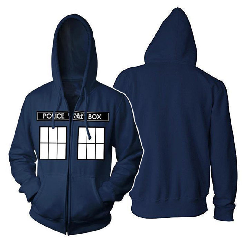 Doctor Who Hoodie Dr Who Police Box Blue Sweatshirt Halloween Zip-Up Hoodies