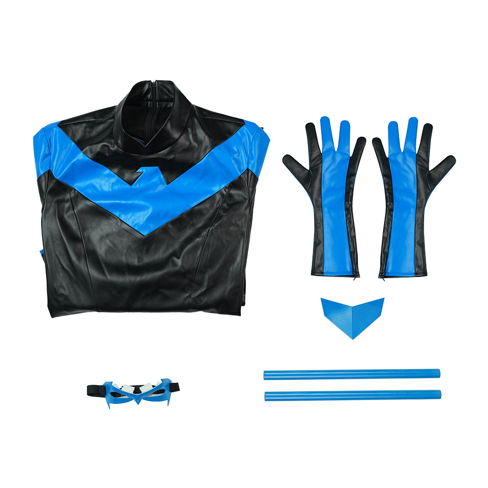 Comic Nightwing Dick Grayson Cosplay Costume Blue Dick Leather Suit ACcosplay