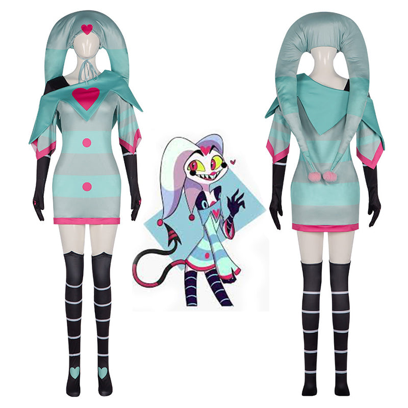 Fizzarolli Clown Cosplay Hazbin Hotel Helluva Boss Costume Hat Outfit Halloween Carnival Suit