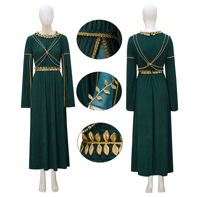 Galadriel Green Dress The Rings of Power Season 2 Cosplay Costume Halloween Suit