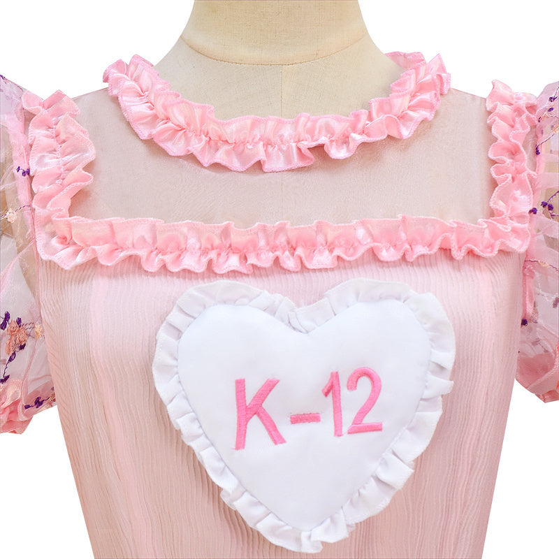 K-12 Dress Melanie Martinez K 12 Cosplay Costume K-12 Crybaby Dress Pink Embroider Sleeves