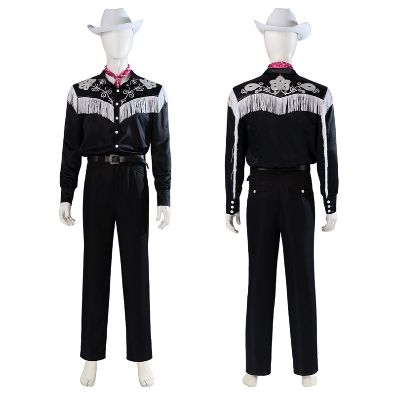 Barbie 2023 Ryan Gosling Black Cosplay Costume Suit Ken Shirt with Hat