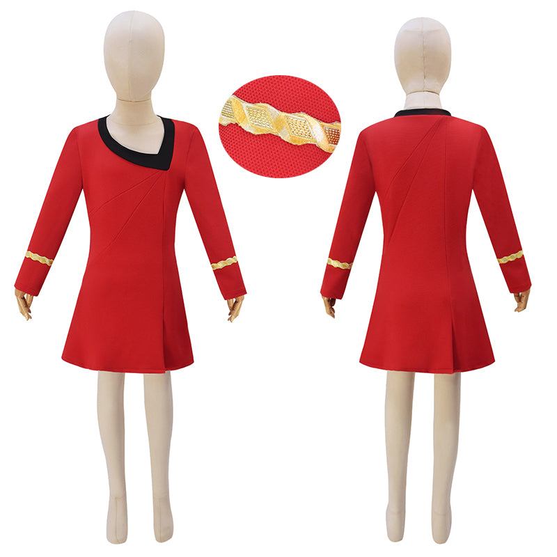 Kids Star Trek Uniform Starfleet Duty Red Dress Classic Uhura Dress Cosplay Costume ACcosplay