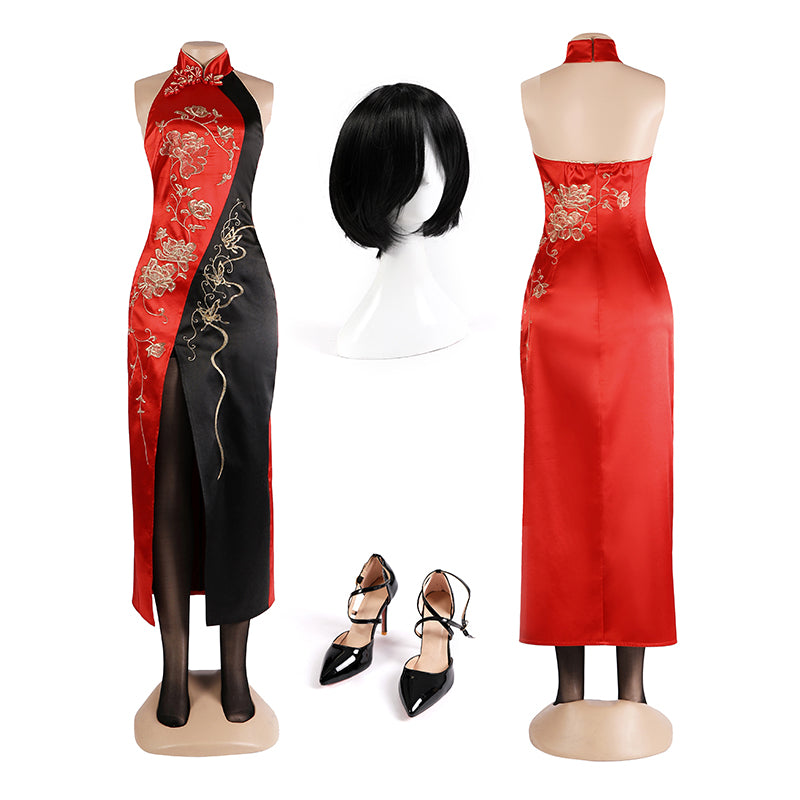 Re4 Ada Costume Resident Evil 4 Remake Ada Wong Cosplay Chinese Red Dress Wigs Outfit