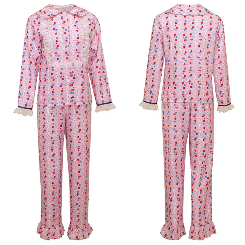 The Exorcist Regan Cosplay Costume Regan MacNeil Pink Top Pants Pajamas Halloween Outfit