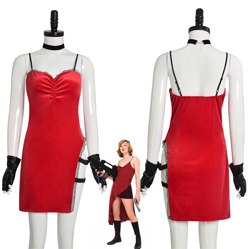 Resident Evil Elise Cosplay Costume Sexy Red Dress Halloween Party Suit