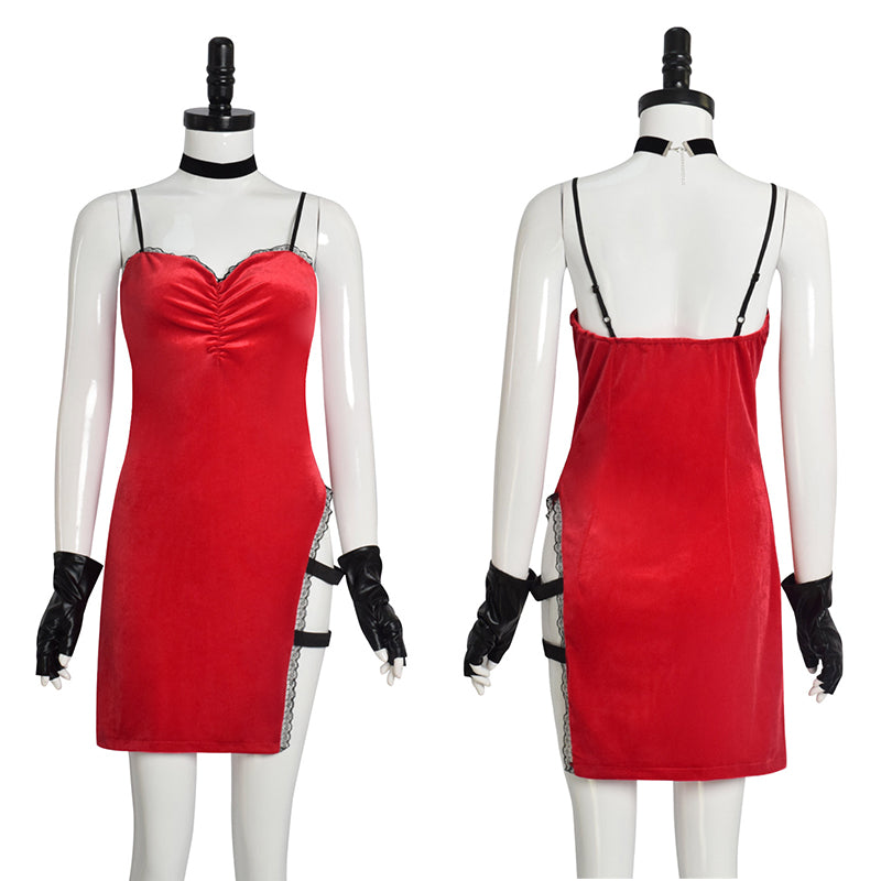 Resident Evil Elise Cosplay Costume Sexy Red Dress Halloween Party Suit
