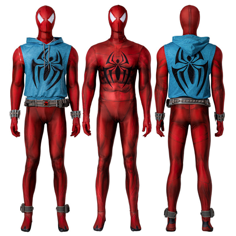 Scarlet Spider Ben Reily Cosplay Costume Spider Man Jumpsuit Vest Halloween Carnival Suit
